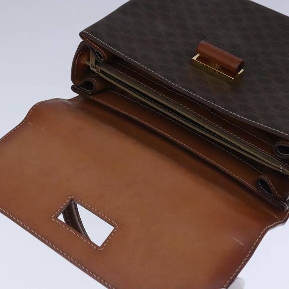 CELINE Macadam Canvas Hand Bag PVC Leather 2way Brown Gold Auth 100655 - Picture 9 of 16